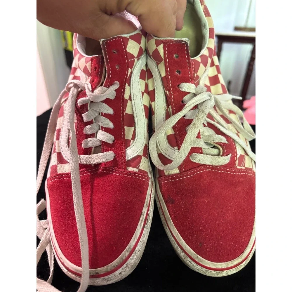 Vans Old Skool Red Checkerboard Suede Canvas Skate Shoes Mens 8 Womens 9.5 - Picture 3 of 6